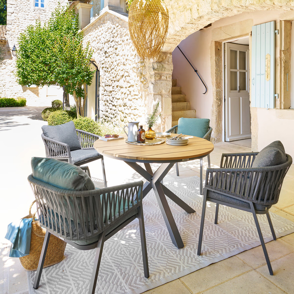 Améla™ | Table de Jardin Ronde en Acacia & Graphite