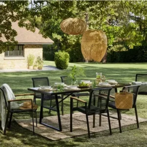 Ensemble de jardin MONACO noir – Table & 6 chaises