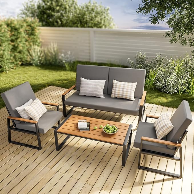 Zyrena™ | Salon de Jardin Contemporain – 4 Pièces, Résistant aux Intempéries, Design Élégant & Confortable