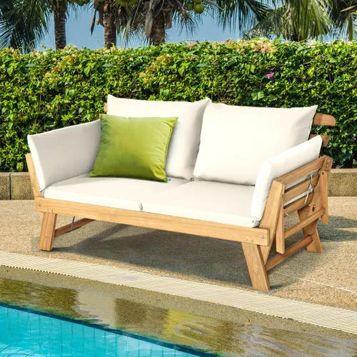 Lirona™ | Canapé de jardin convertible 2 en 1 BONNE VIE – Bois d’acacia avec accoudoir réglable & coussin