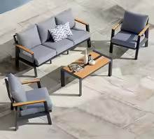 Calista™ | Ensemble Salon de Jardin Haut de Gamme – 4 Places, Aluminium & Bois Teck, Coussins Confortables, Design Imperméable