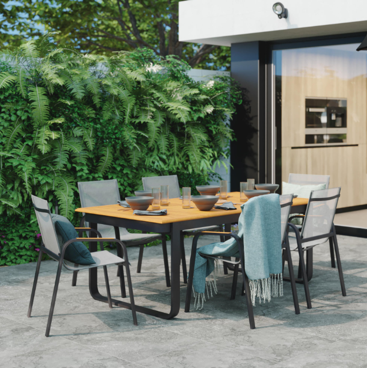 Galora™ | Ensemble Table Extensible et 6 Fauteuils Calypso – Aluminium Gris Anthracite, Design Élégant et Durable