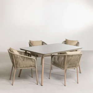 Calista™ | Ensemble Table Rectangulaire 160x90 cm et 4 Chaises de Jardin en Aluminium