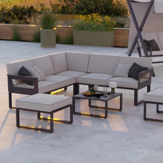 Islanis™ | Salon de Jardin Gris pour 7 Personnes