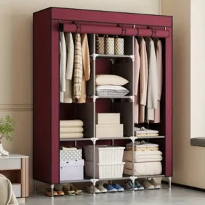Orleva™ | Grand Cabinet de Rangement, Cadre Métal, Étagères & Crochets, Montage Facile