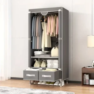 Velinor™ | Armoire Penderie Portable, Cadre Métal Gris, Organisateur de Vêtements Gain de Place