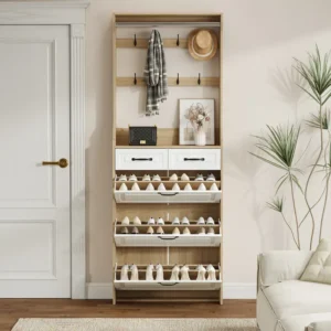 Norelle™ | Meuble d’Entrée à Chaussures, Design en Bois Blanc, Compact & Élégant