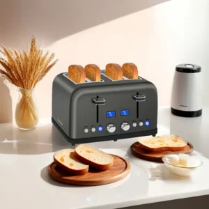 Cendrix™ | Grille-Pain Numérique 4 Fentes, Inox, Minuteur, 7 Réglages, Fentes Larges